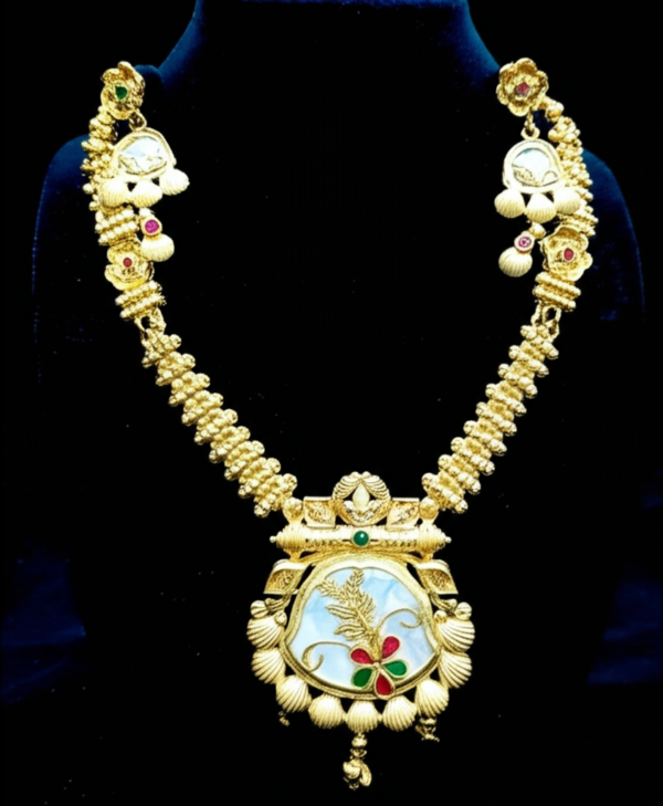 8. Traditional Gold-Plated Bridal Necklace Set with Earrings – Ethnic Indian Wedding Jewelry - Image 2