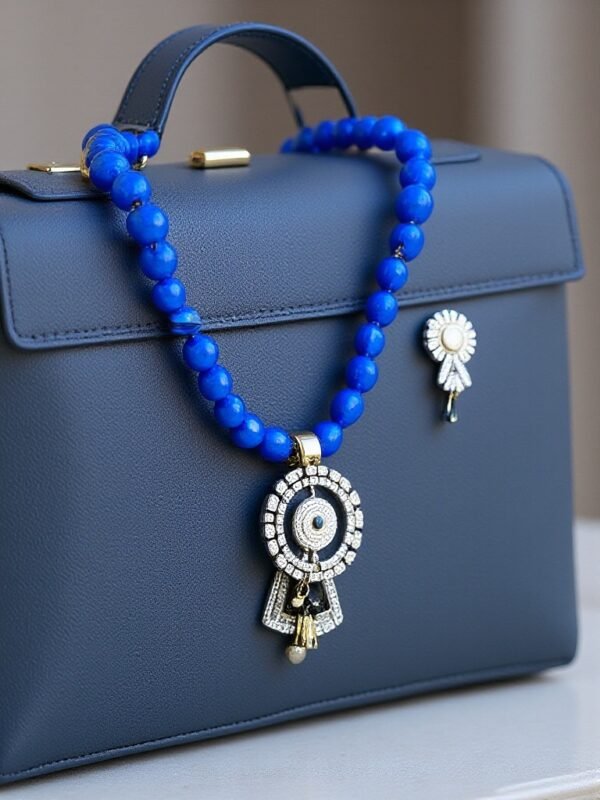 4.American diamonds Pendent set with blue beads string
