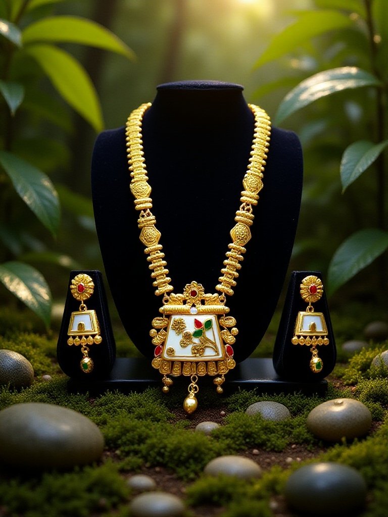 6. Royal Gold Plated Queen’s Necklace Set with American Diamonds & Red-Green Glass Stones | Meenysaneil