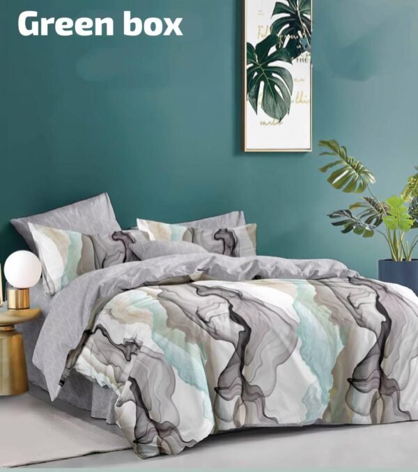 270.Poly-cotton premium bedsheet – Serene Marble Wave Design Luxury Bedding for Modern Bedrooms in premium green box.