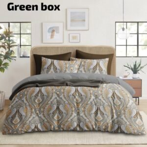 261.Brown Premium Bedsheet – Elegant Designer Double Bed Sheet with Pillow Covers for Modern Bedroom Décor in Designer Green Box.